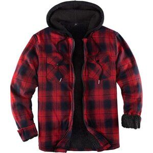 Men's Sherpa Lined Full Zip Hooded Plaid Shirt Jacket